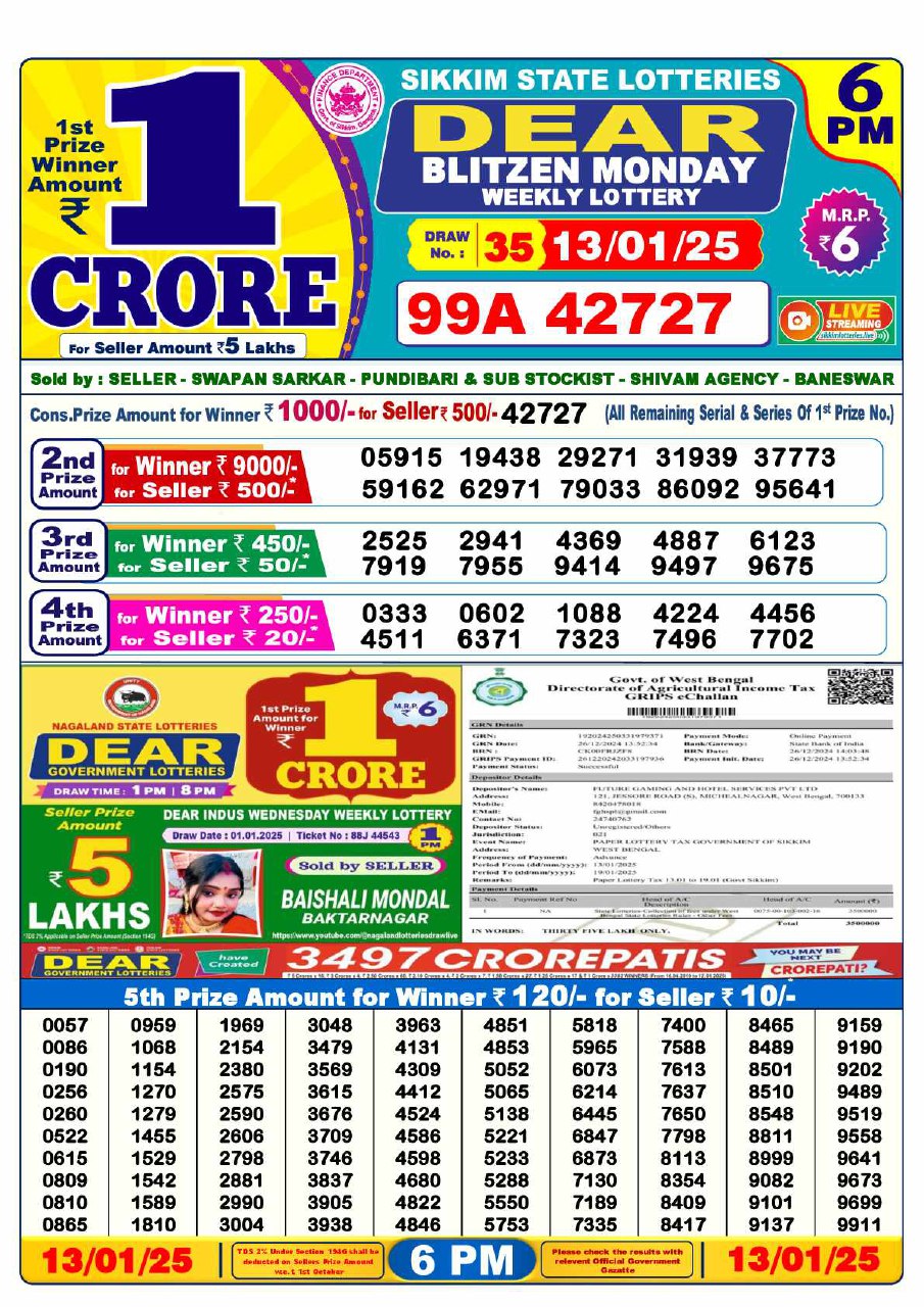 Lottery Sambad 6 PM Result