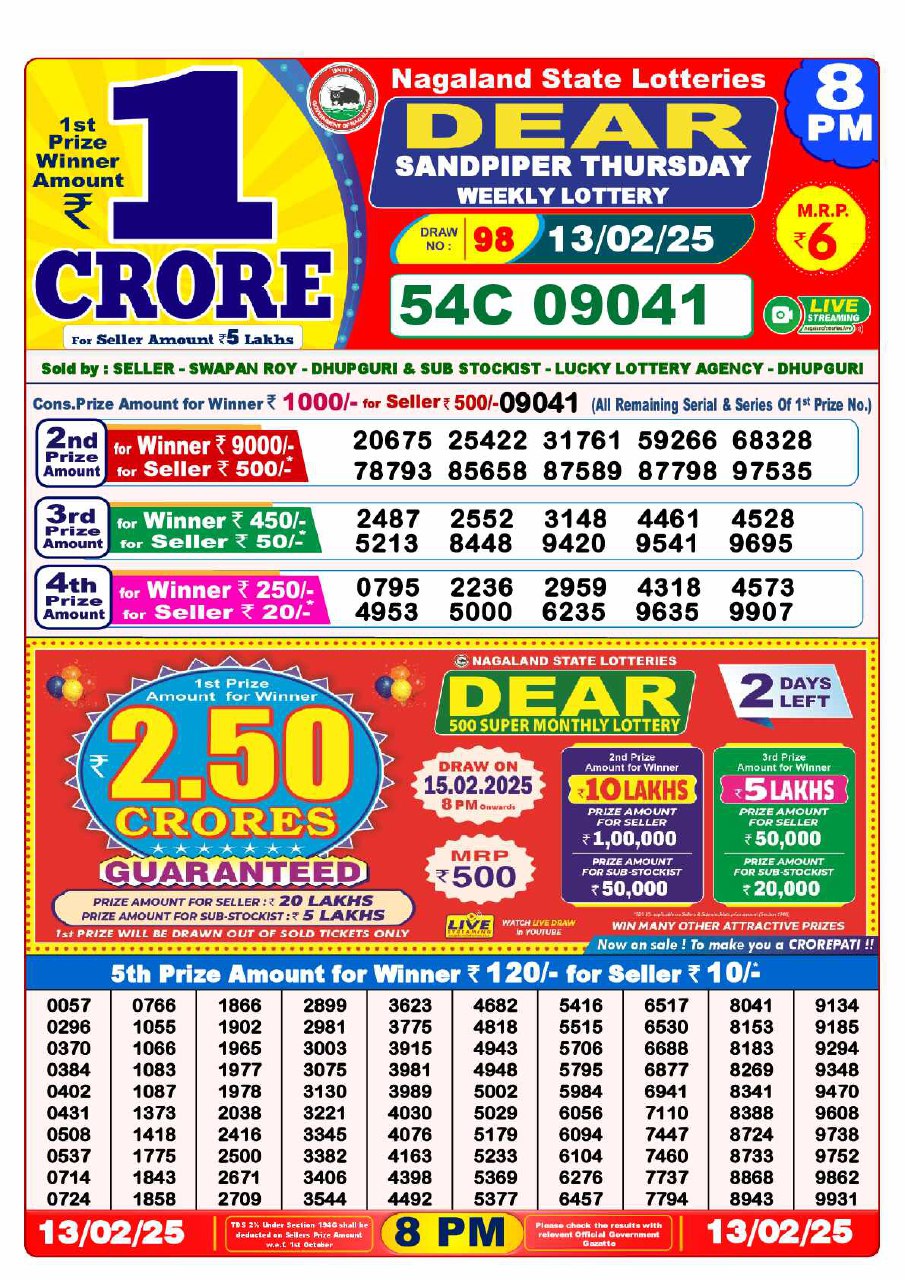 Lottery Sambad 8 PM Result