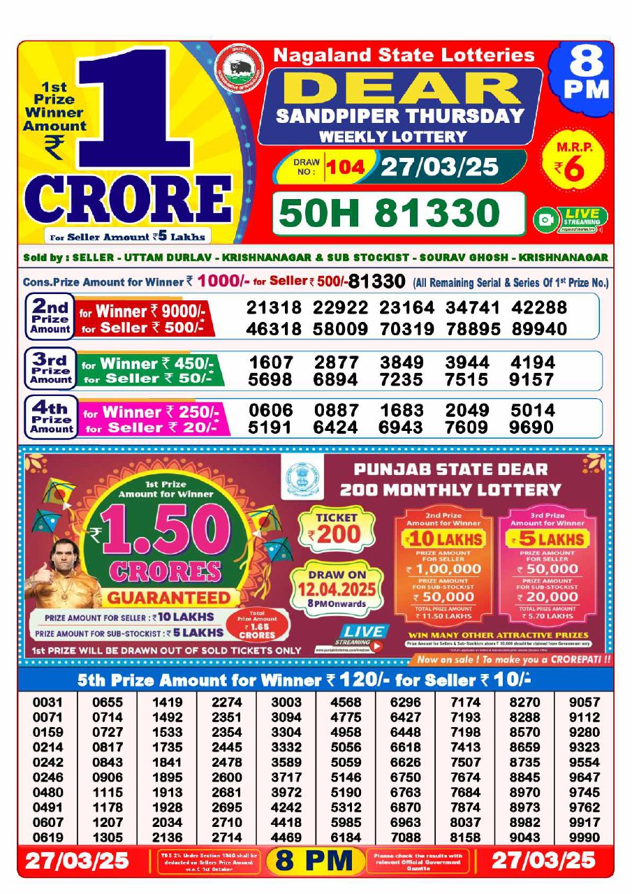 Dear Lottery 8PM