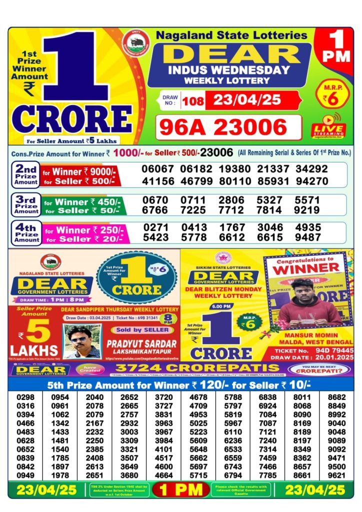 Dear Lottery 1 PM Result - Coming Soon Dear Lottery 1 PM Result - Coming Soon