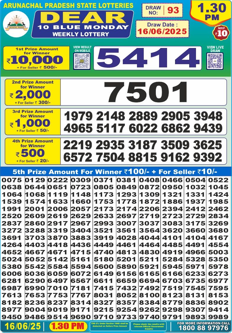 Dear 10 1.30 PM Lottery Result 26/03/25 - Nagaland State Lottery Sambad