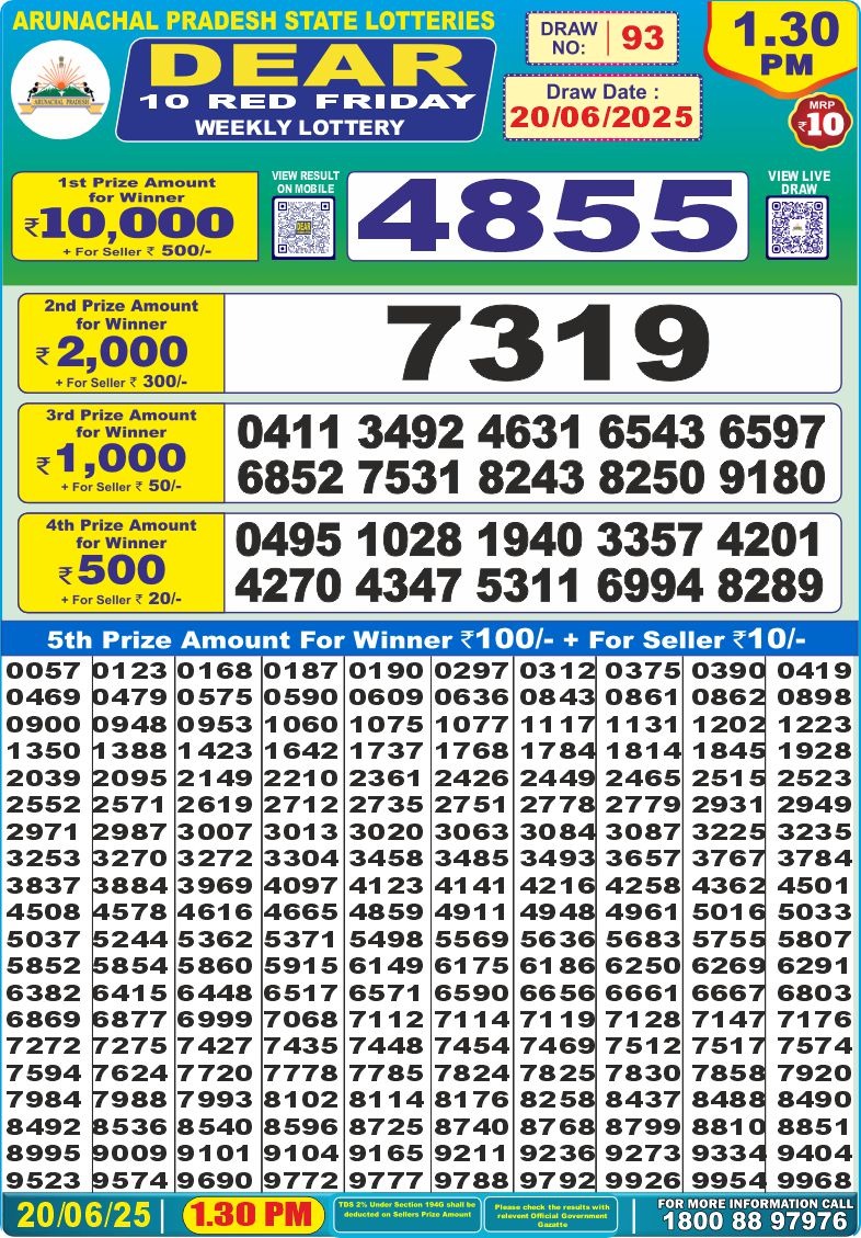 Dear 10 1.30 PM Lottery Result 26/03/25 - Nagaland State Lottery Sambad