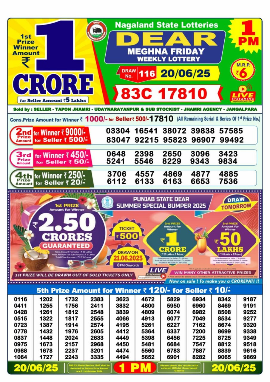 1 PM Lottery Result