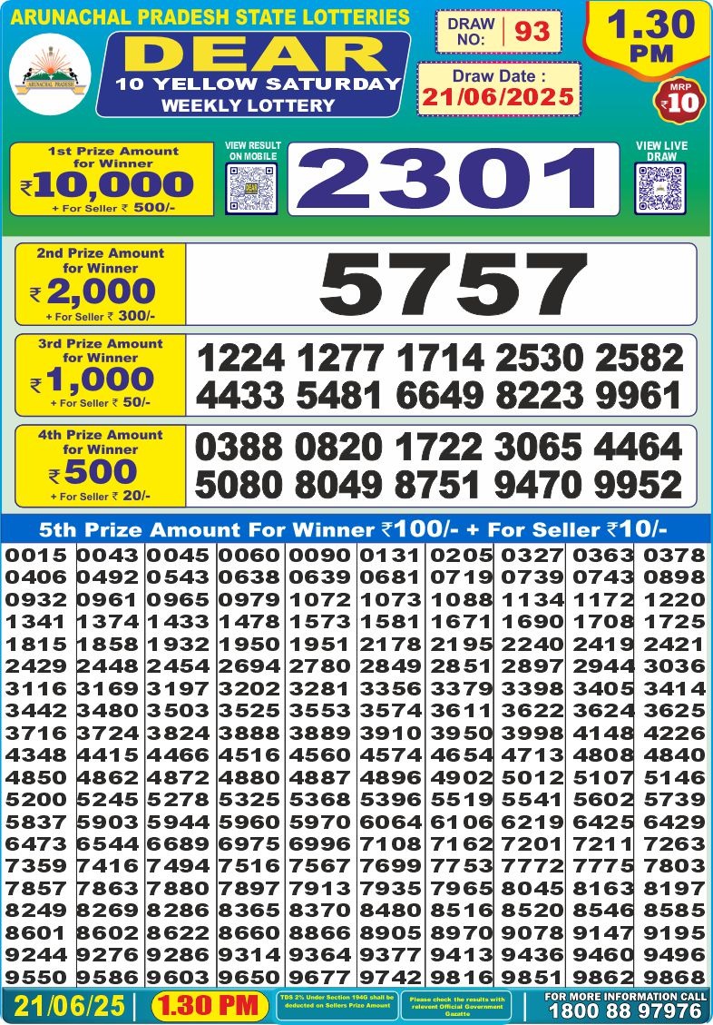 Dear 10 1.30 PM Lottery Result 26/03/25 - Nagaland State Lottery Sambad