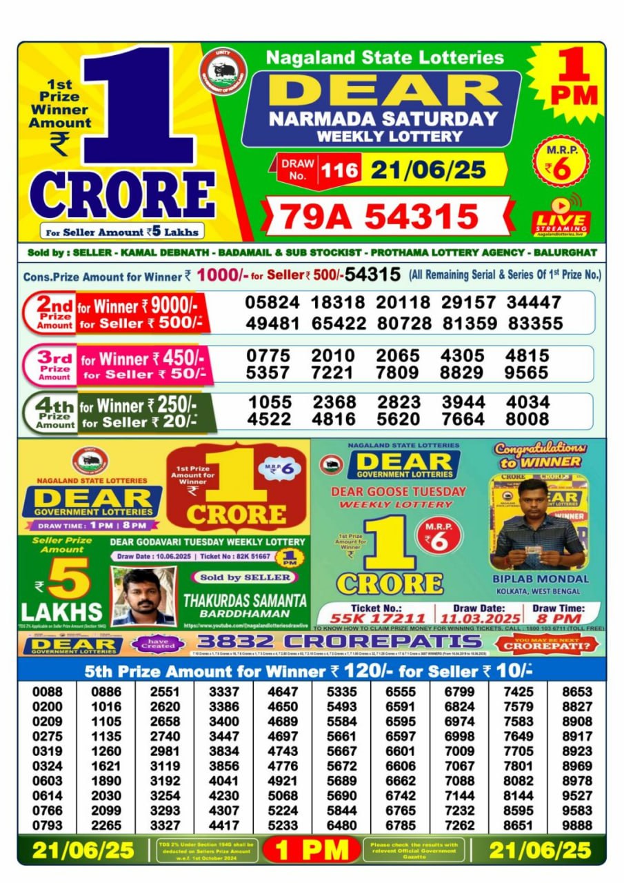 1 PM Lottery Result