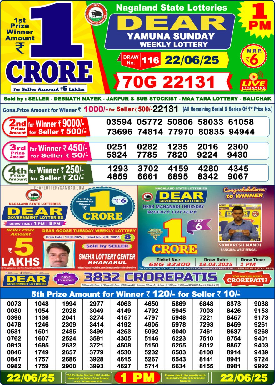 1 PM Lottery Result