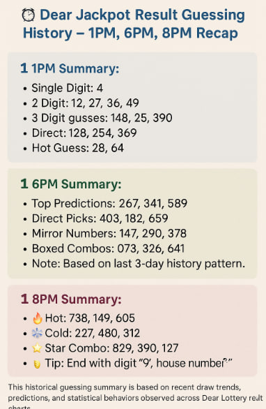 Dear Jackpot Result  – 1PM, 6PM, 8PM | Dear Lottery Result Chart