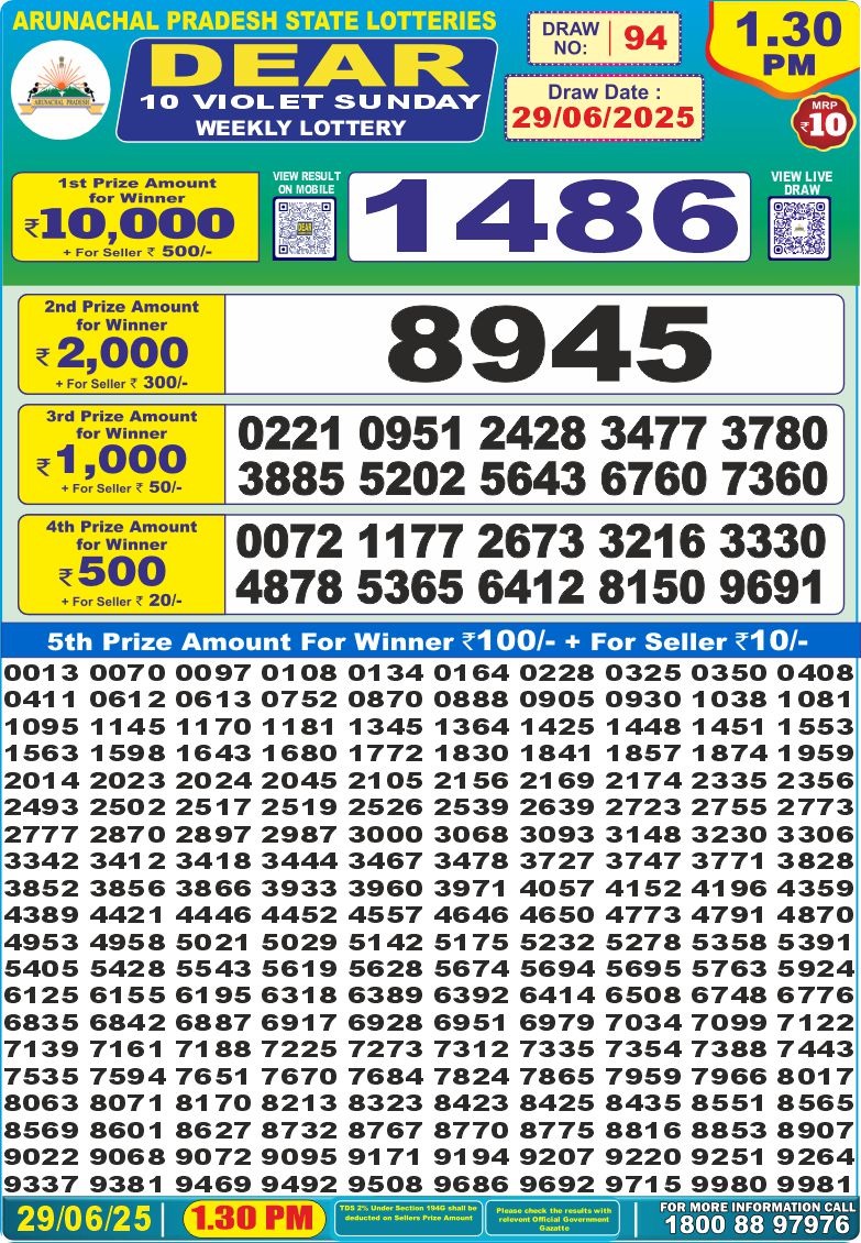 Dear 10 1.30 PM Lottery Result 26/03/25 - Nagaland State Lottery Sambad