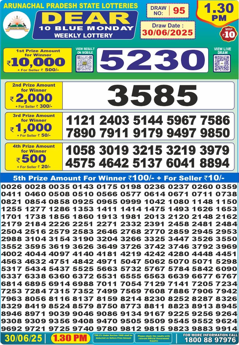 Dear 10 1.30 PM Lottery Result 26/03/25 - Nagaland State Lottery Sambad