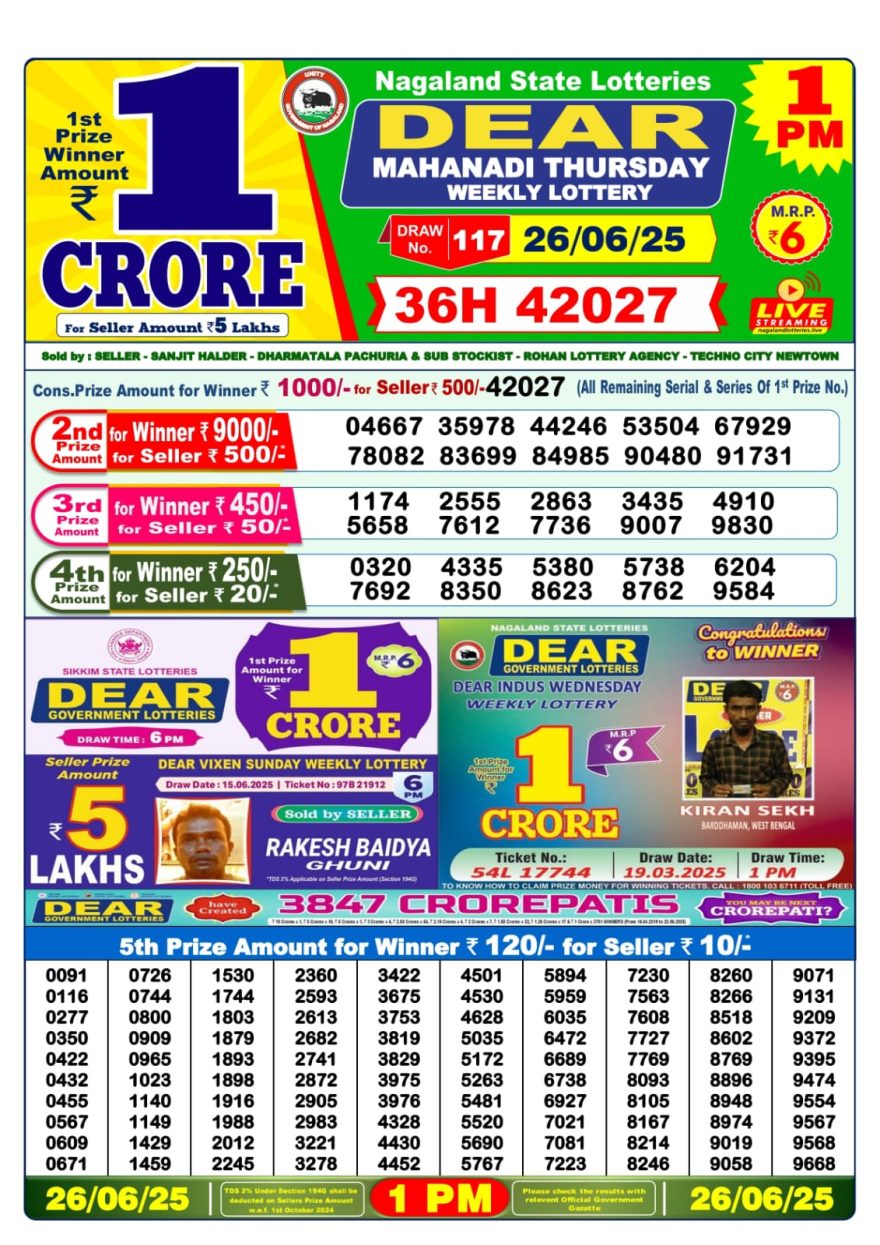 1 PM Lottery Result