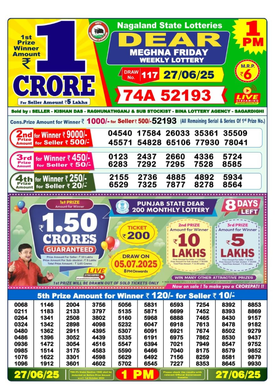 1 PM Lottery Result