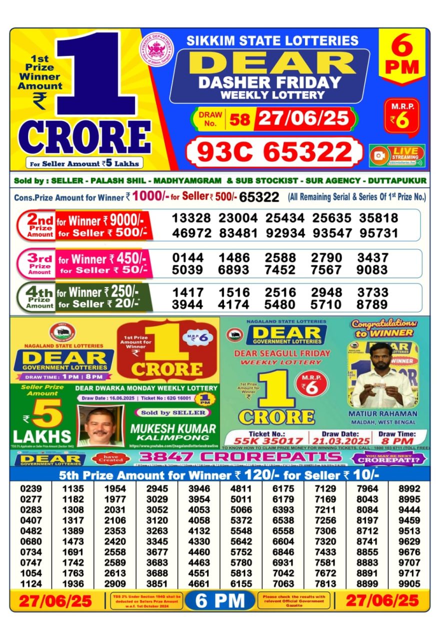 6 PM Lottery Result