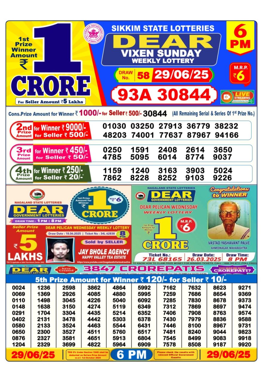 Dear Lottery Result Today 6PM 26/03/25 - 6 PM Lottery Sambad Result
