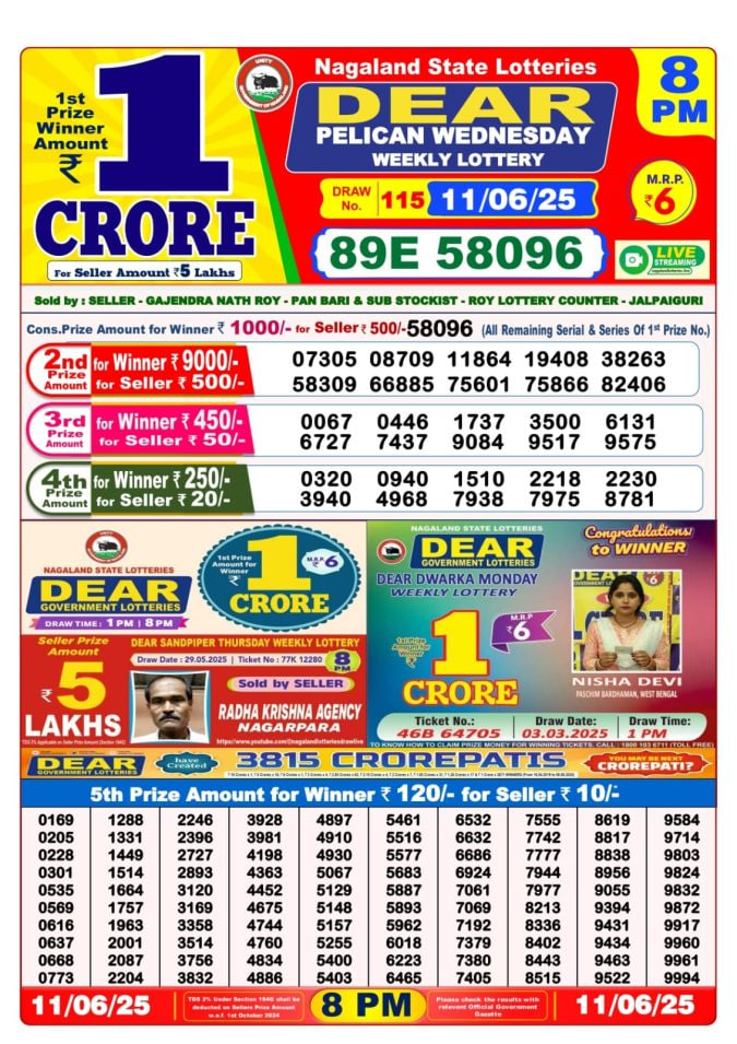 Dear Lottery 8 PM Result – Live Draw Image