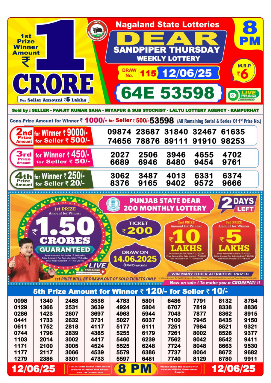Dear Lottery 8 PM Result – Live Draw Image