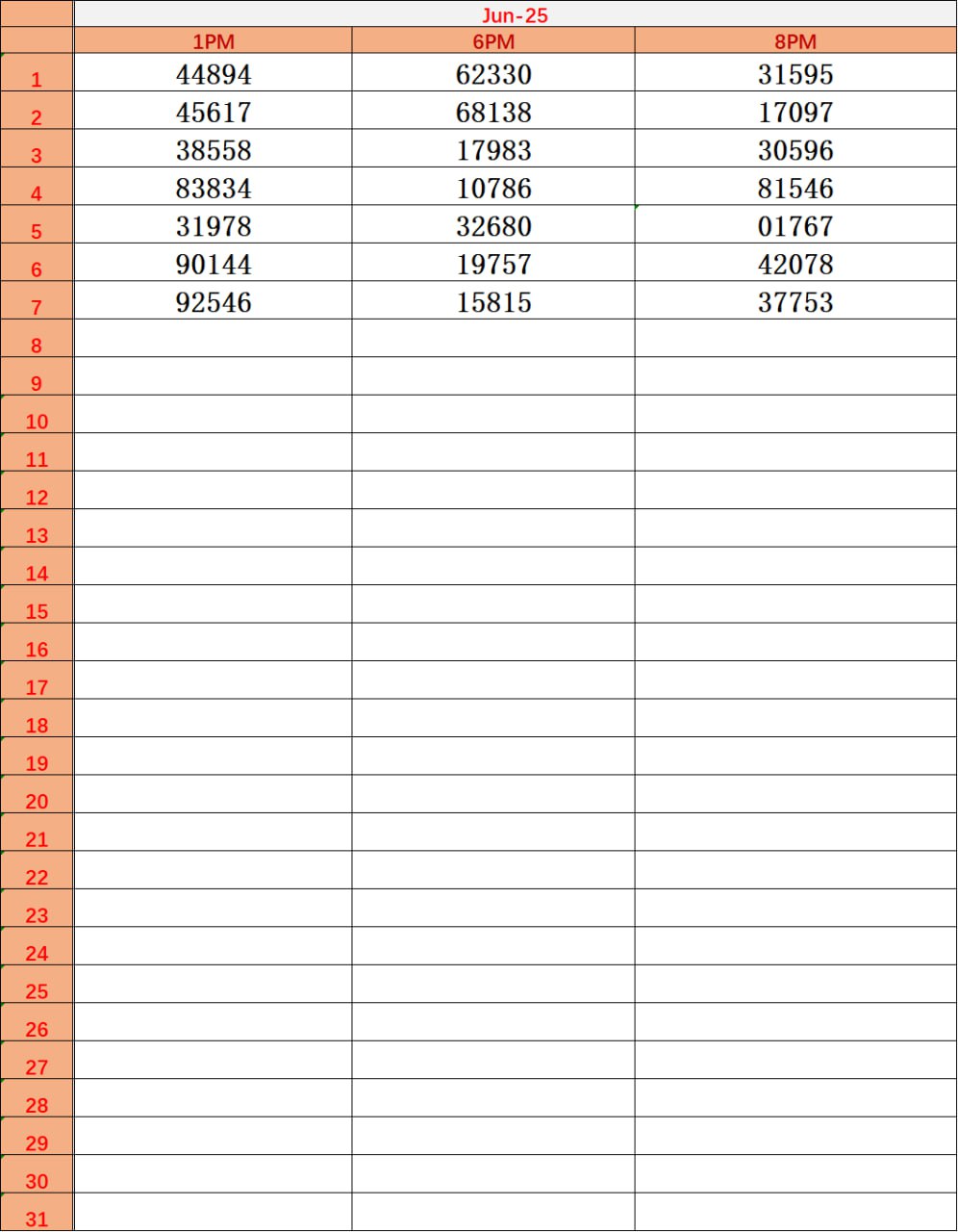 Dear Lottery Year Chart Page 1